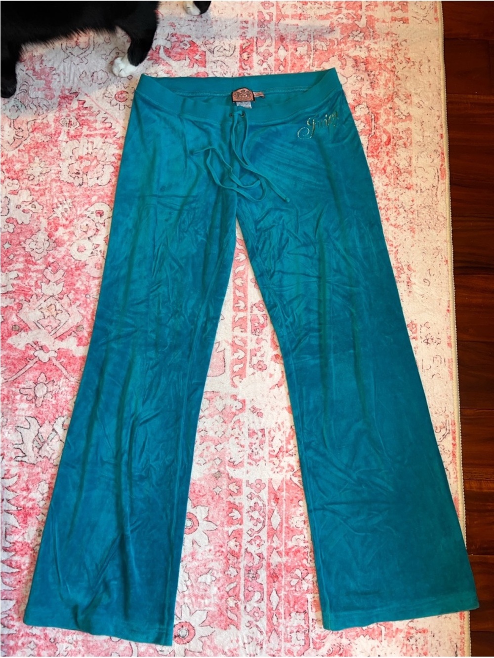 Juicy Couture Teal Wide-Leg Velour Pants